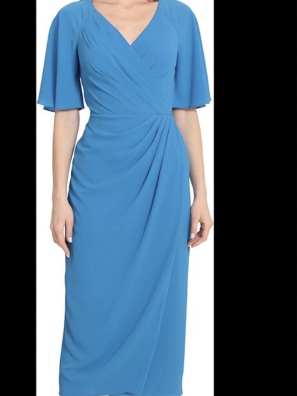 Maggy London Teal Faux-Wrap Midi Dress